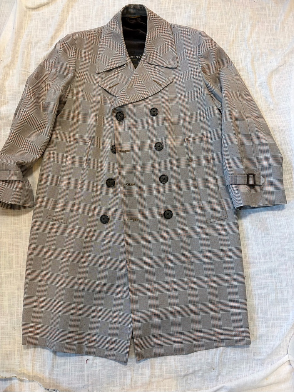 Vintage London fog Men's Double-Breasted Plaid Overcoat in Gray